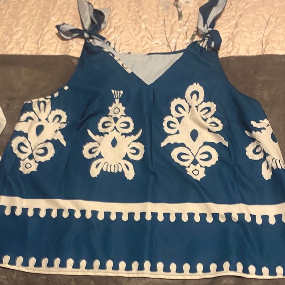 SHEIN Blue and White Embroidered Two-Piece Set - Picture 2 of 4